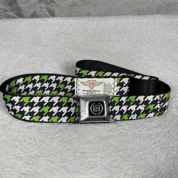 BuckleDown Cadillac Buckle Seatbelt Belt 44" Houndstooth Lime Green Adjustable - Picture 1 of 6